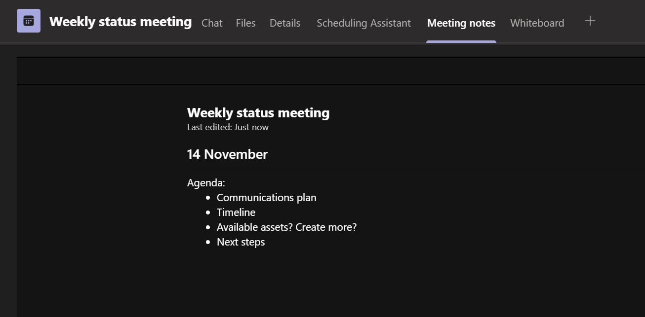 Meeting Notes in Microsoft Teams