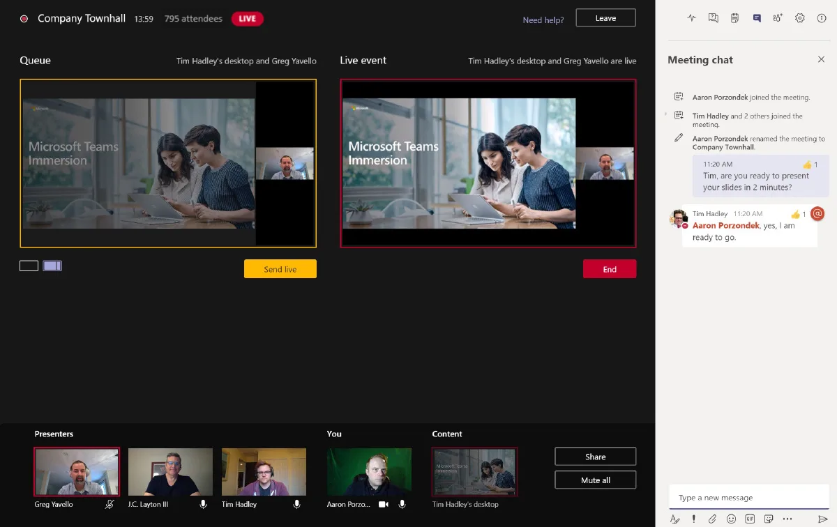 Producer’s view – chatting with Presenters during the event screenshot