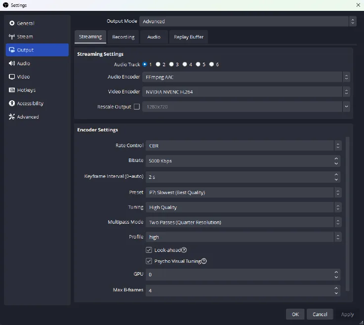 OBS settings screenshot