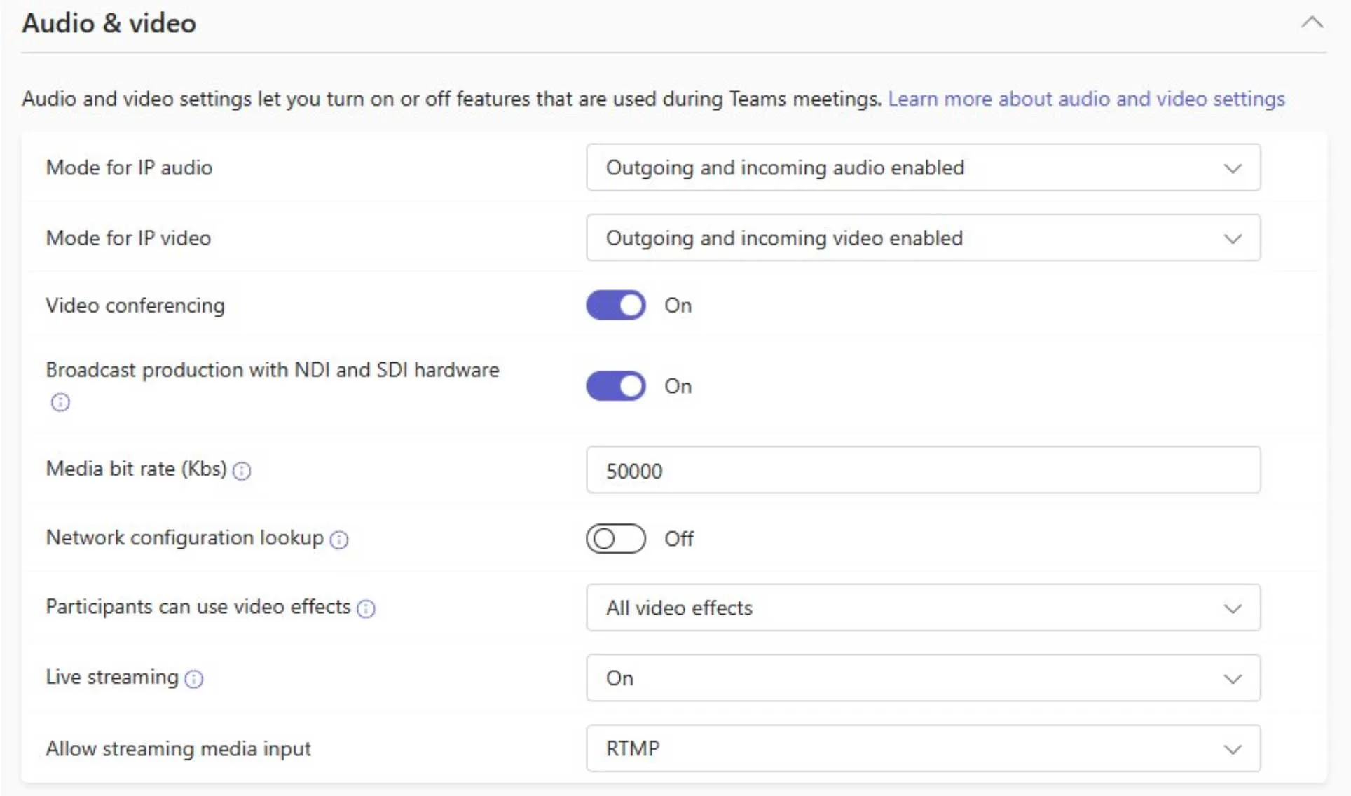 Enable RTMP-in screenshot
